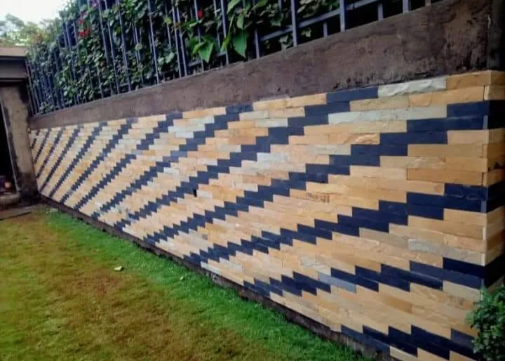 Mazeras stone laid in a diagonal pattern on a garden wall